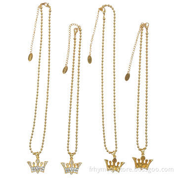 Crower Necklaces with Rhinestone, Gold Plating